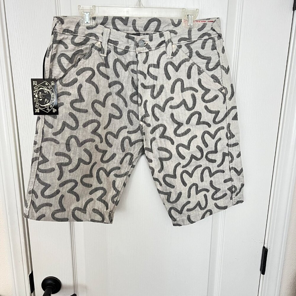 NWT $499 Auth. EVISU Made in JAPAN Button Fly Gray Jean Shorts Sz.36 (33 X 11)